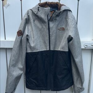 The North Face Two-Tone Gray and Black Hooded Jacket - lighter weight